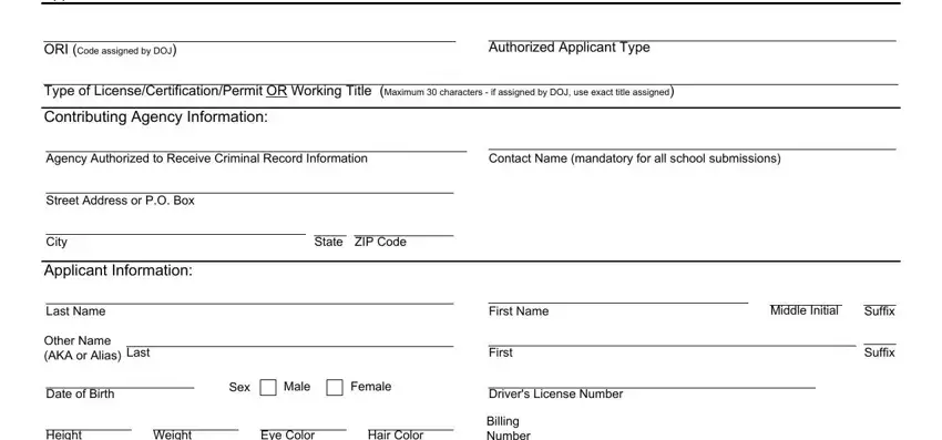Completing segment 1 of BOF 8016RR Live Scan Request form
