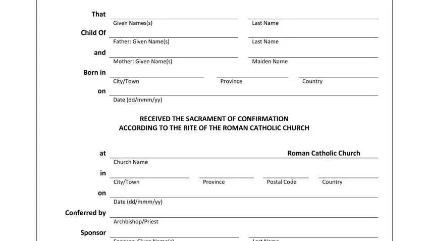 Stage # 1 in filling out certificate of confirmation template