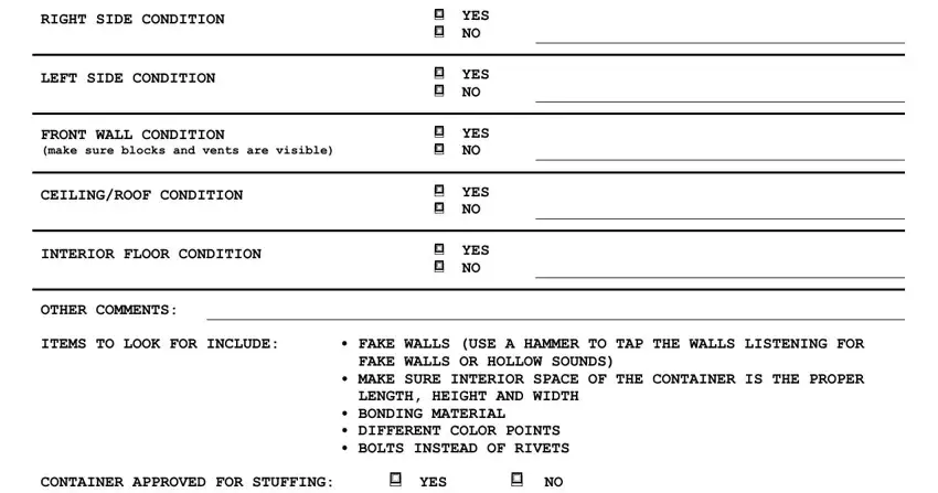 Filling in segment 2 in 7-Point CTPAT Container Inspection Checklist Form