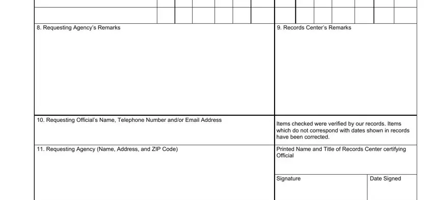 Records Centers Remarks, Requesting Agency Name Address, and Requesting Agencys Remarks of sf 813