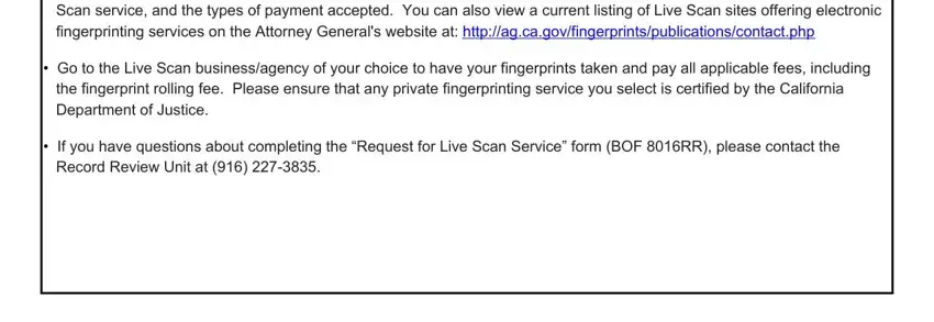 Completing section 4 of BOF 8016RR Live Scan Request form