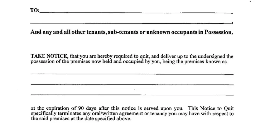 Part number 1 of filling out 90 day terminate tenancy