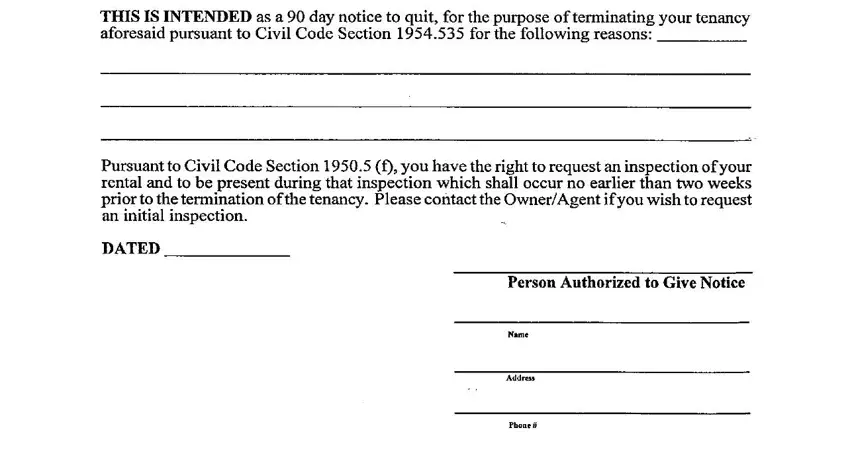 this field, next field, and other fields of 90 day terminate tenancy