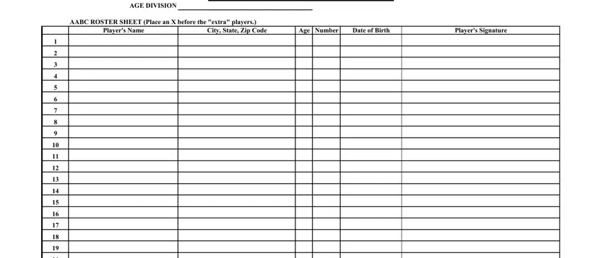 Filling out the AABC roster form player section