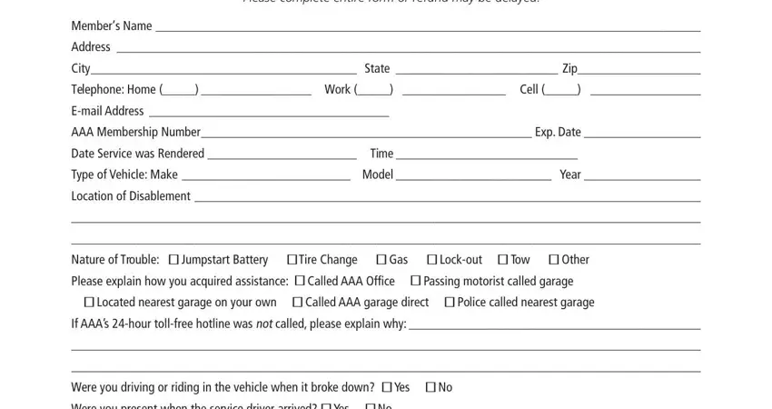 AAA Roadside Assistance NC form fill out step 1
