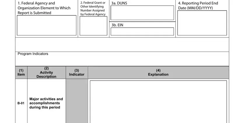 Grant identification and program indicators in ACF Performance Progress Report Form