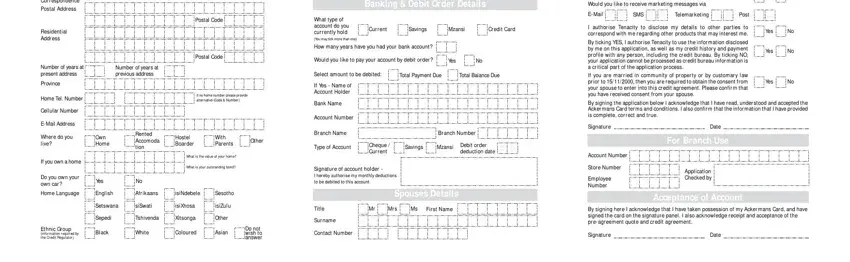 Completing address and contact details in the Ackermans account form
