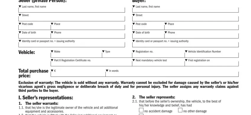 Filling in part 1 in car sales contract