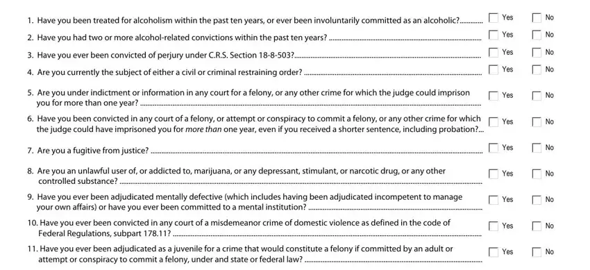 Applicant history section of the Adams County concealed carry permit form
