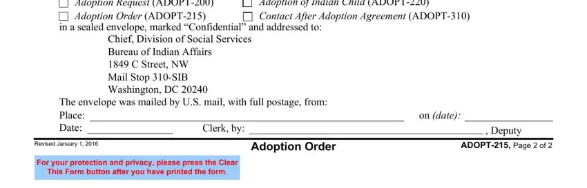 Stage number 5 for completing adopt 215