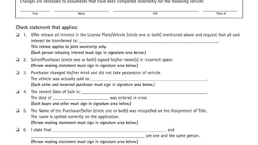 Affirmation correction form fields shown in the online editor (step 2)