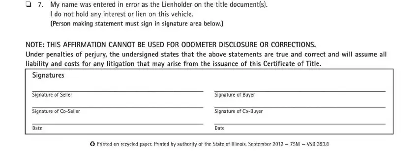 Step 4 signing section of the affirmation correction form