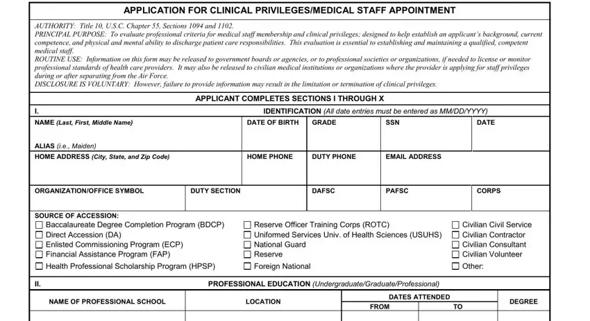 How to fill out AF Form 1540 Section I and Section II - personal and professional information