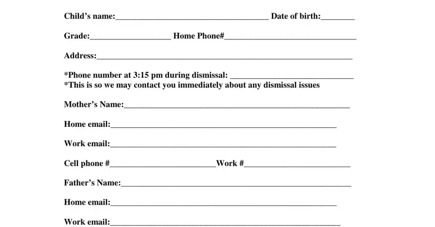 Step # 1 of filling in After School Care Program Registration Form