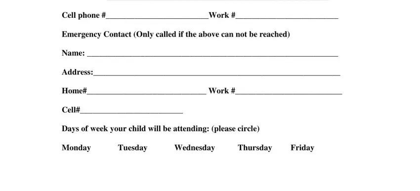 Writing section 2 in After School Care Program Registration Form