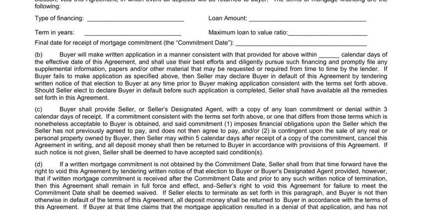 Financing contingency section - loan amount and mortgage deadline in Delaware Agreement of Sale