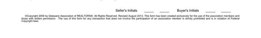 Final section of Delaware Agreement of Sale - seller and buyer initials and Delaware Association copyright