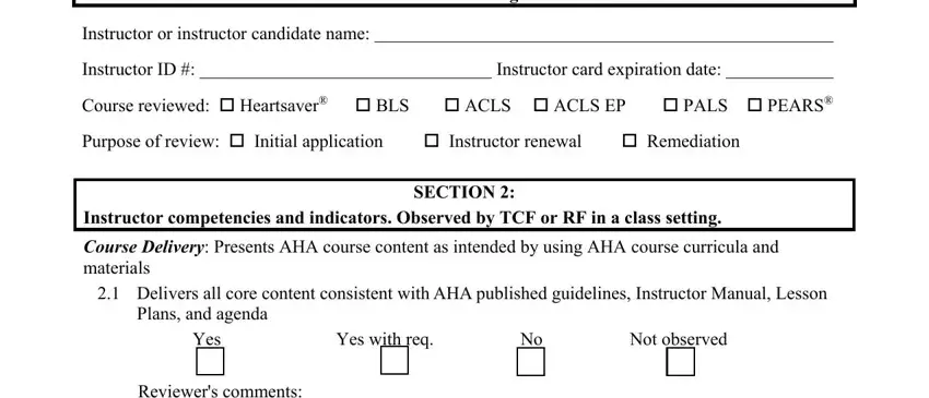Writing segment 1 of instructor monitor form