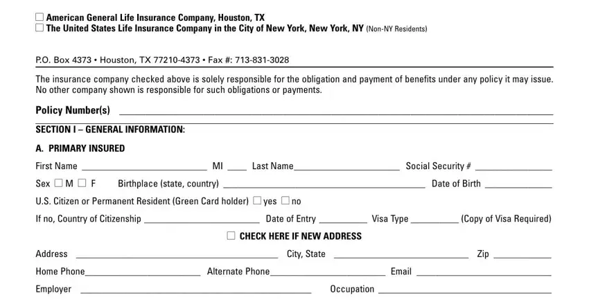 Writing segment 1 in AIG Reinstatement Application for Life Insurance form