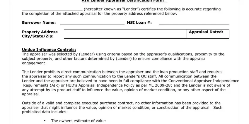 How to prepare appraiser independence certification form portion 1
