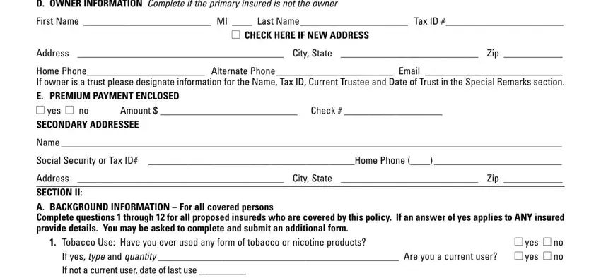 Filling in section 3 in AIG Reinstatement Application for Life Insurance form