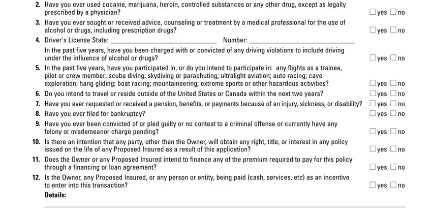 Health and background questions in AIG Reinstatement Application for Life Insurance portion 4