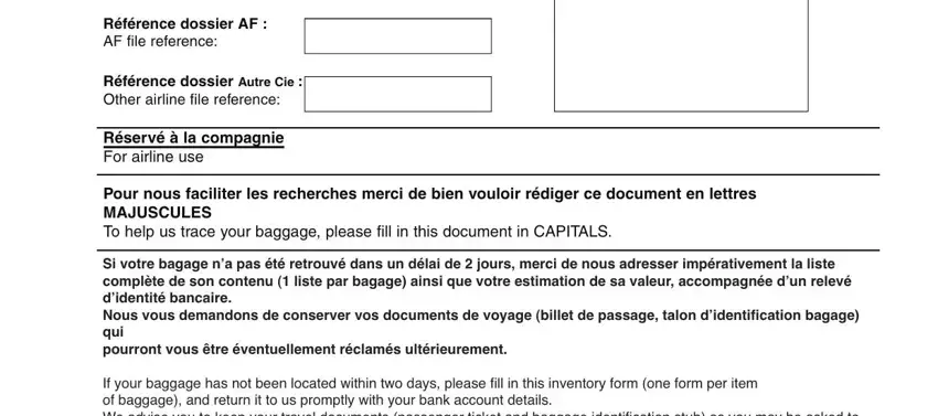 Part 1 of the Air France Lettre d Inventaire form - personal details section