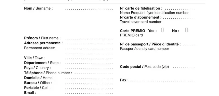 Filling out part 2 of the Air France inventory form - ID and card fields