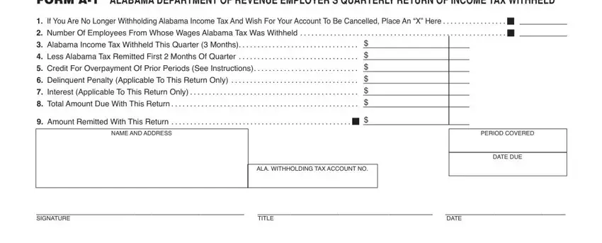 Completing the employer information section of the Alabama A-1 quarterly withholding return