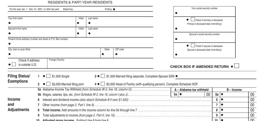 Stage no. 1 for filling in Alabama Form 40