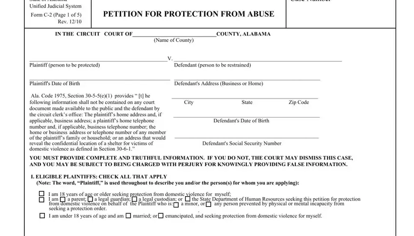 Step no. 1 in filling in Alabama Form C 2