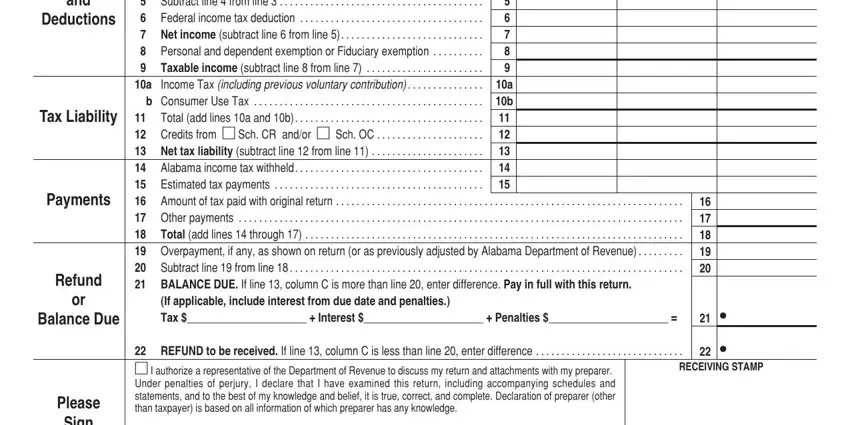 Alabama Form 40X - income, deductions, and tax calculation adjustment grid