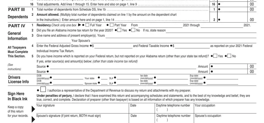 Filling in segment 5 of Alabama Form 40