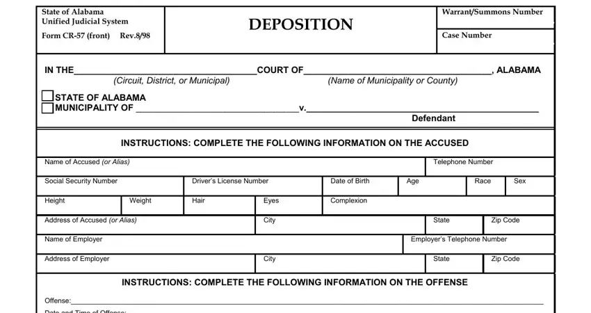 Step 1: filling out the Alabama Form CR-57 deposition form