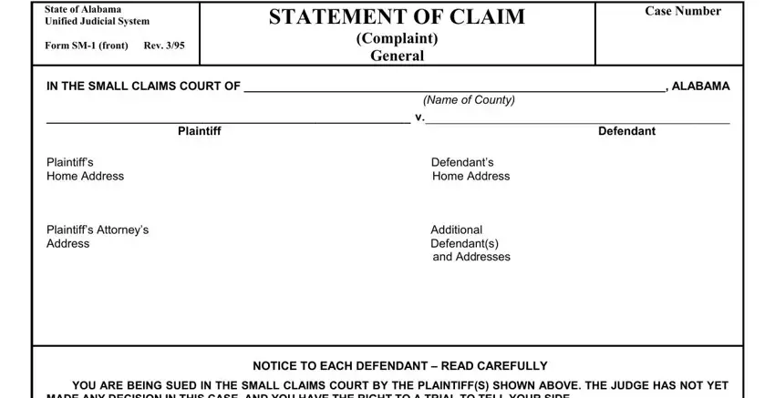 Filling out segment 1 in Alabama SM-1 form