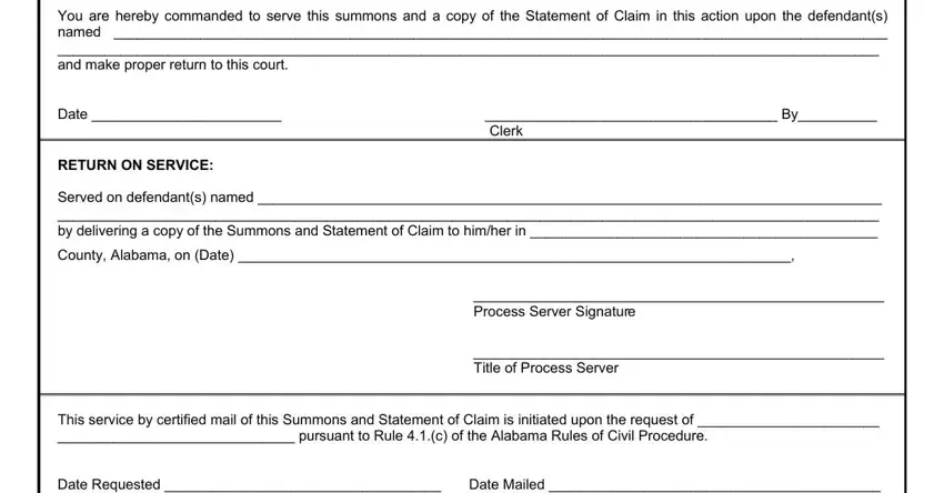 Return of service section of Alabama SM-1 form step 3