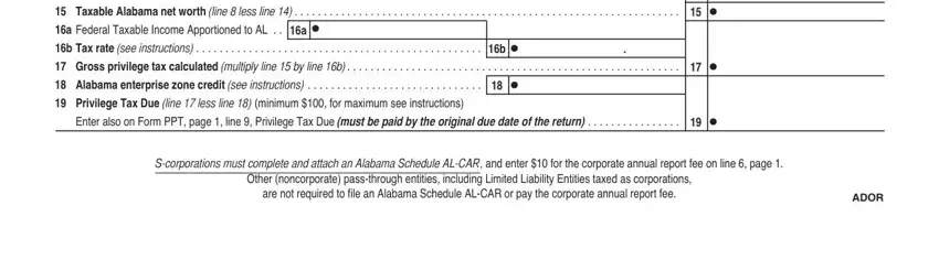 Other noncorporate passthrough,  Alabama enterprise zone credit, and  Privilege Tax Due line  less line in ppt alabama