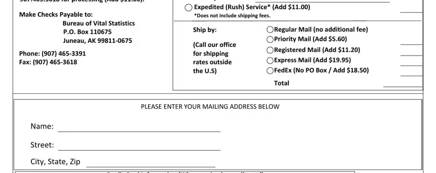 Alaska Death Certificate Request Form mailing and payment section
