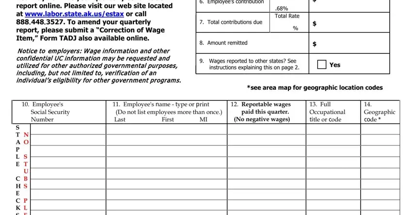 Step 1 fields for filling out Alaska Quarterly Contribution Report Form