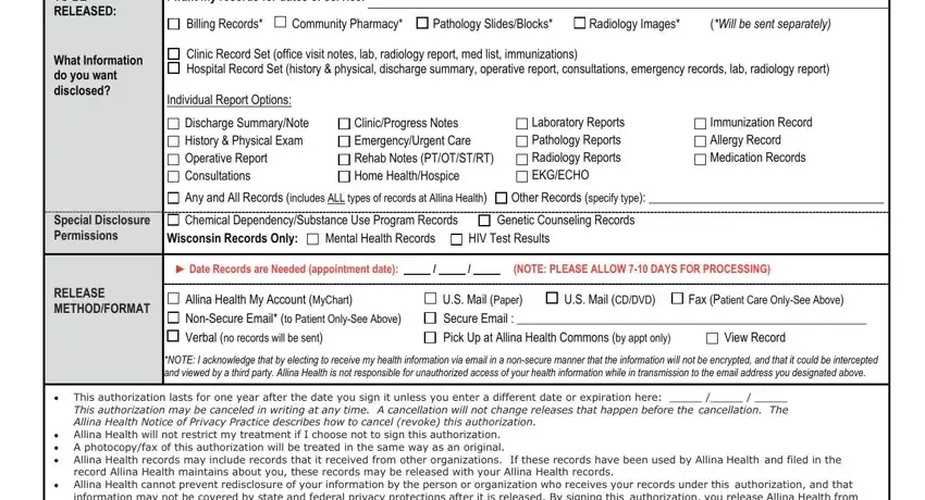 Completing authorization details on the Allina health release of information form