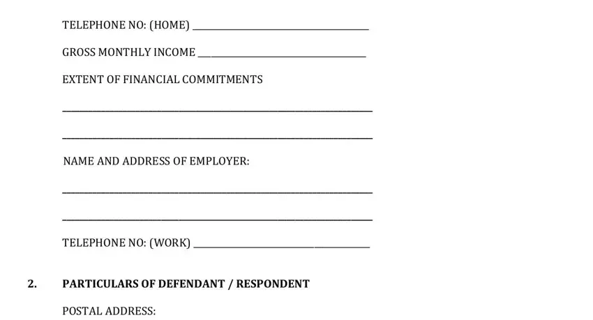 Defendant's particulars section of the Annexure Form Divorce (step 3)