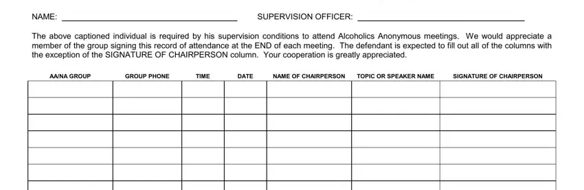 Filling out the AA attendance form: entering meeting details in step 1