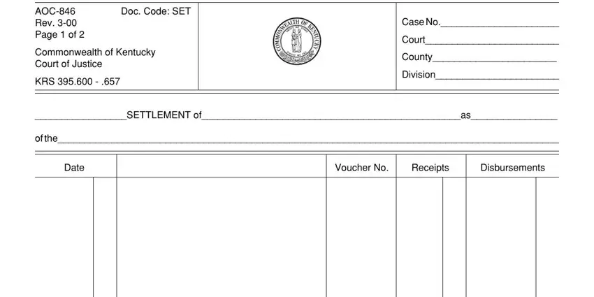Completing the case information section of the AOC 846 Kentucky estate settlement form
