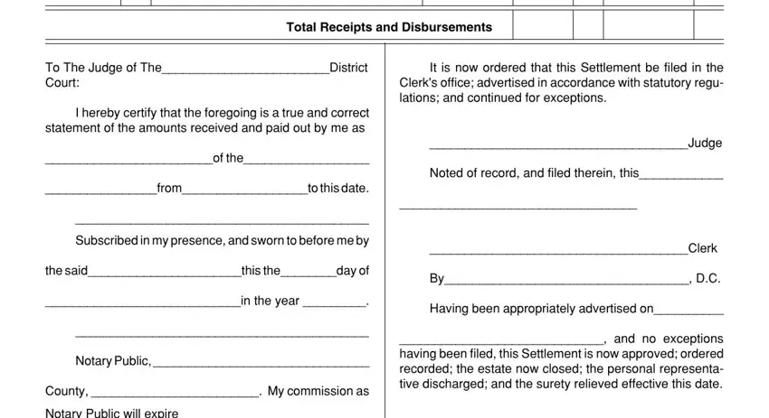 Notarization and court approval section of the Kentucky probate settlement form