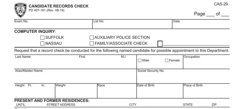 Filling in the candidate information section of the APD 29 form online