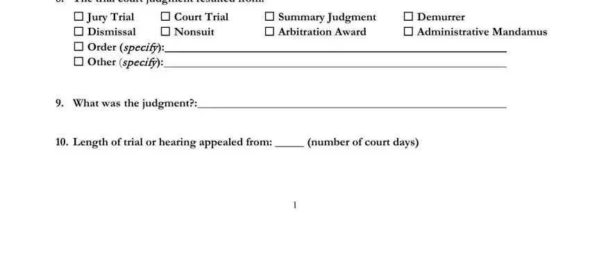 Completing the trial court judgment section of the appellate screening form