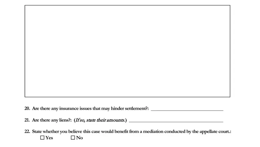 Insurance and lien disclosure fields in the appellate screening form