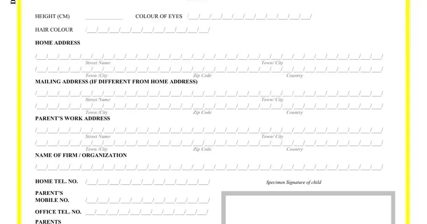 Completing section 2 in passport forms child
