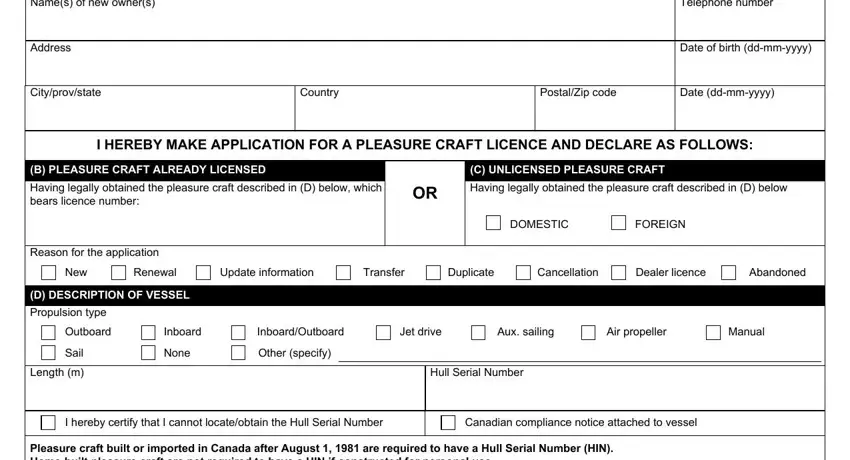 Apply For Form 84 completion process showing owner and vessel information fields