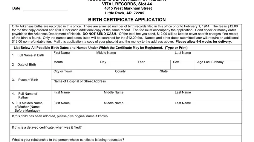 Step # 1 for filling out ar birth